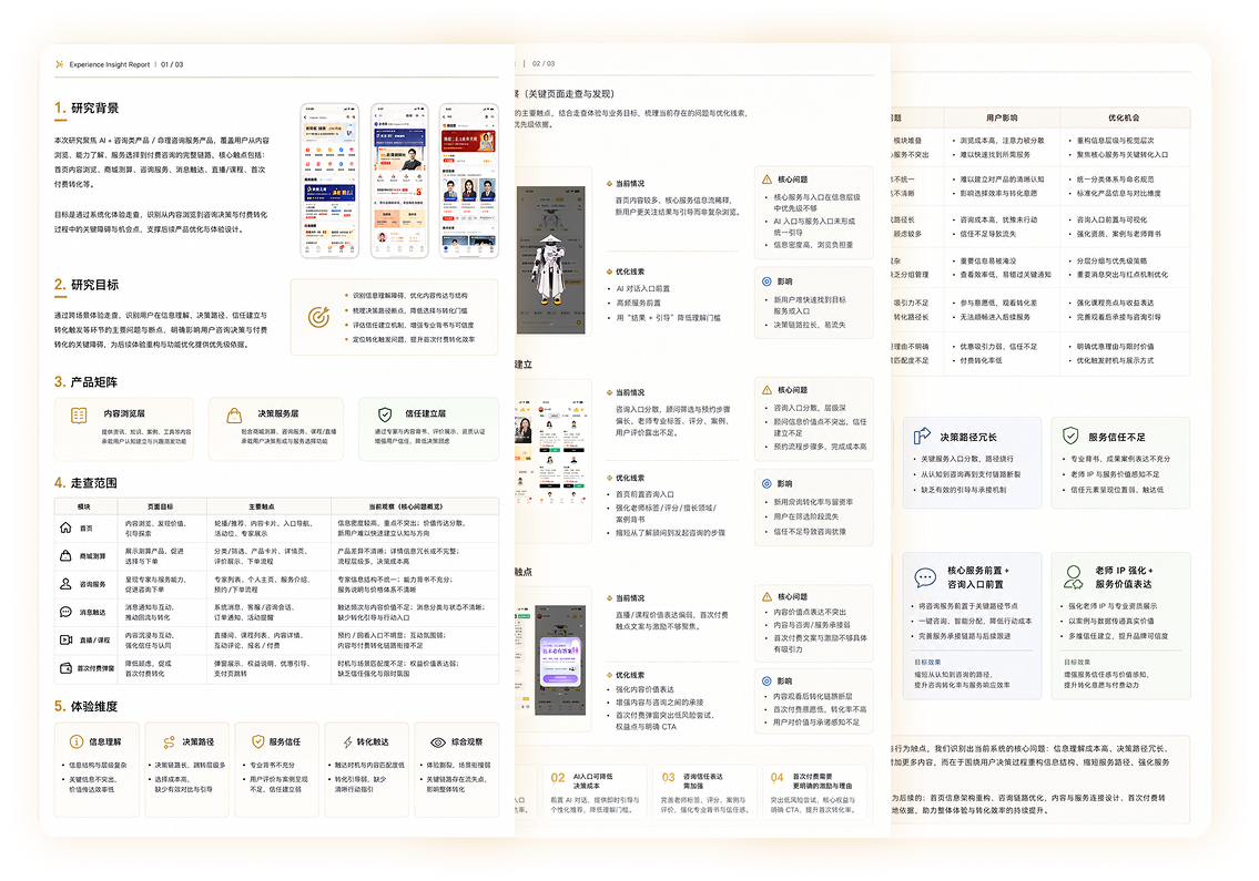 三页叠放的先知命局体验洞察报告